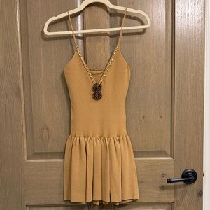 Ancosti Camel Spaghetti Strap Dress With Chain and Flower Detail Size Small